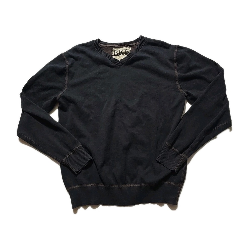 BKE Athletic Fit mens medium sweater Cotton V Neck Black Brown